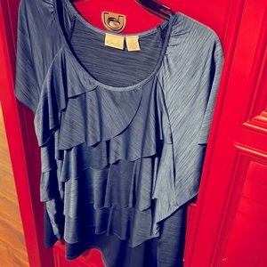 Beautiful blue layered front short sleeve blouse. Size 18